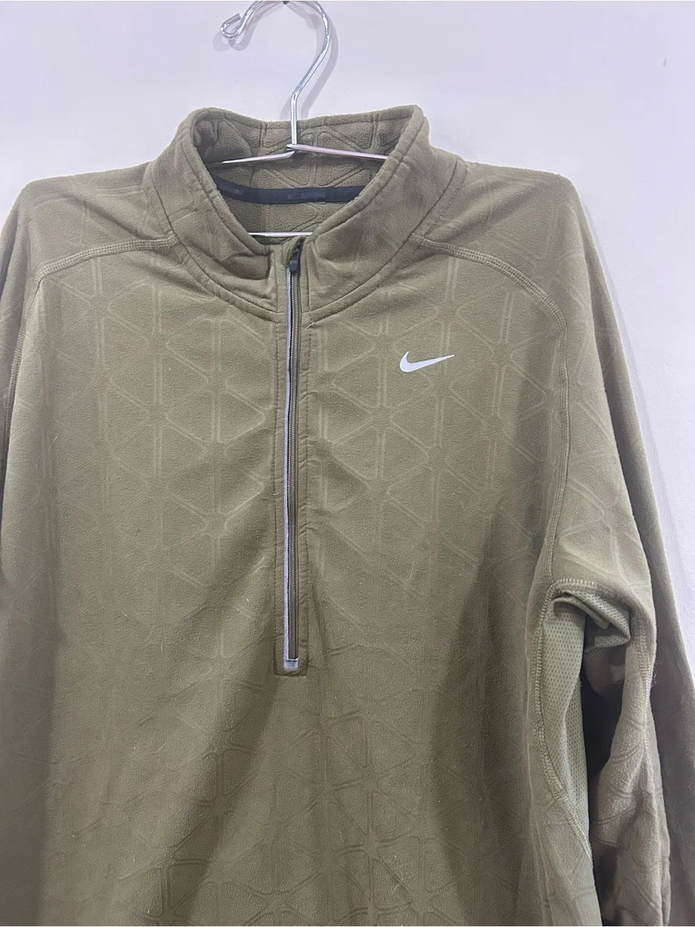 Nike Running Dri-FIT Men's XL Olive Green Geometric Fleece 1/4 Zip Pullover